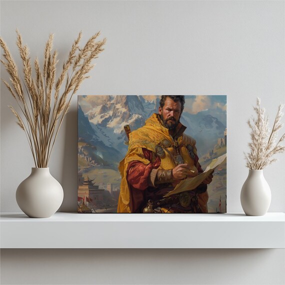 Marco Polo Canvas Wall Art Medieval Explorer Artwork Home Decor Travel Hanging Historical Piece Illustrated Caravan Map