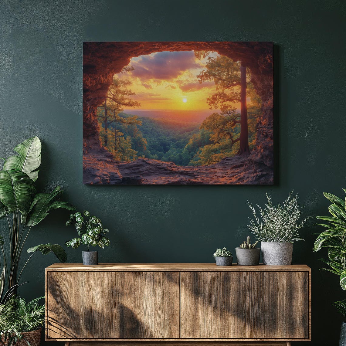 Kentucky Sunset Through Natural Red Rock Arch Over Valley Poster