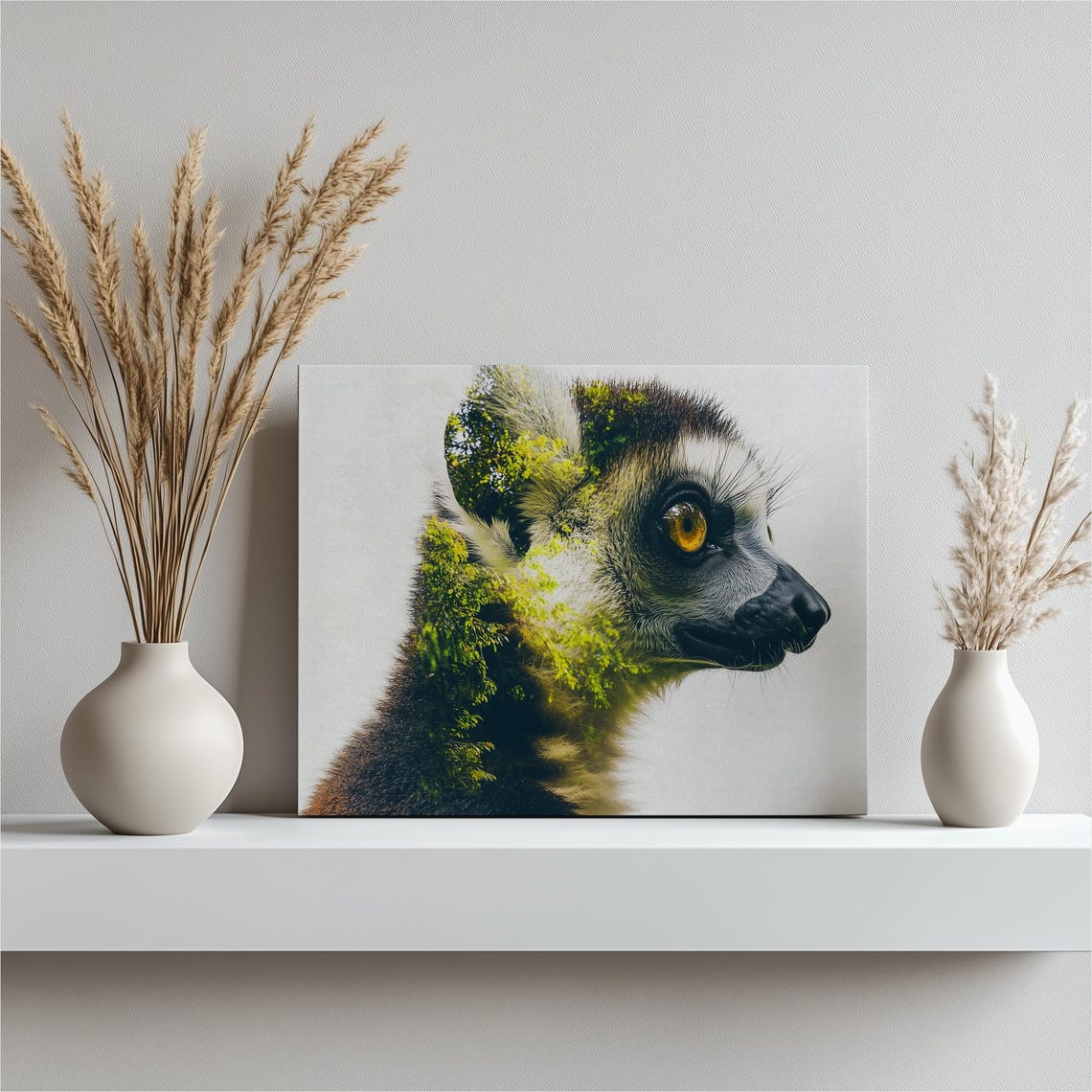 Lemur Double Exposure Portrait Rainforest Wildlife Art Print