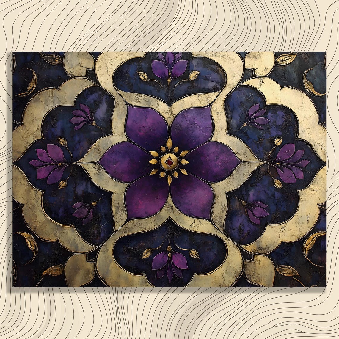 Purple Floral Mandala Gold Ornate Pattern Rich Decorative Poster