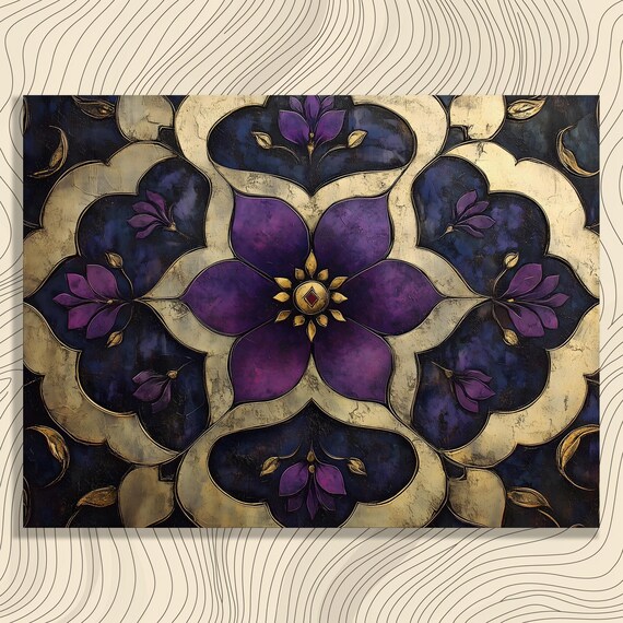 Purple Floral Mandala Gold Ornate Pattern Rich Decorative Poster