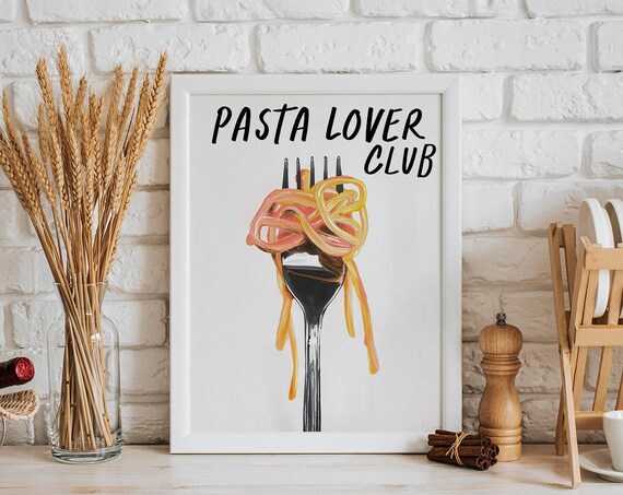 Pasta Lover Club Spaghetti Fork Funny Italian Kitchen Wall Art