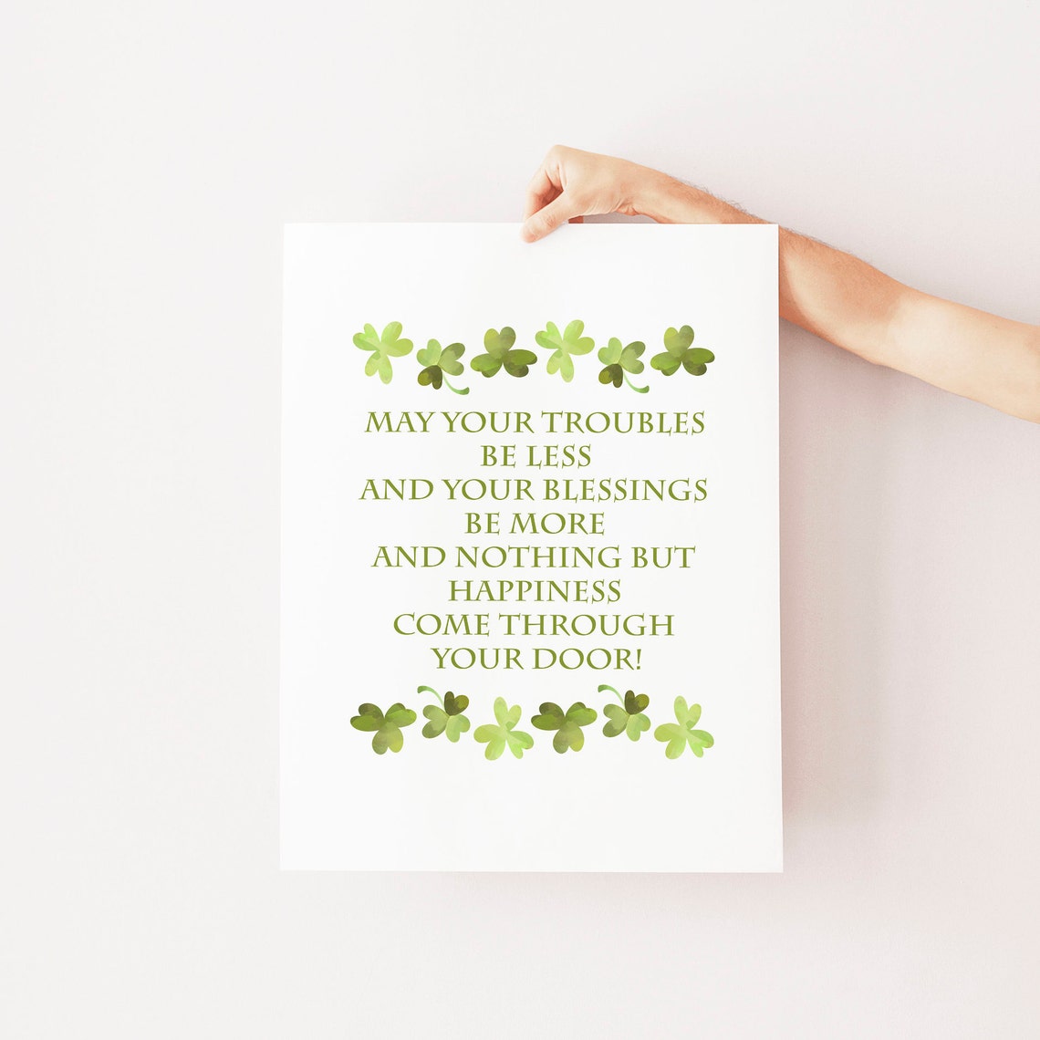 Irish Blessing May Your Troubles Be Less Green Shamrock Quote Poster - Image 2