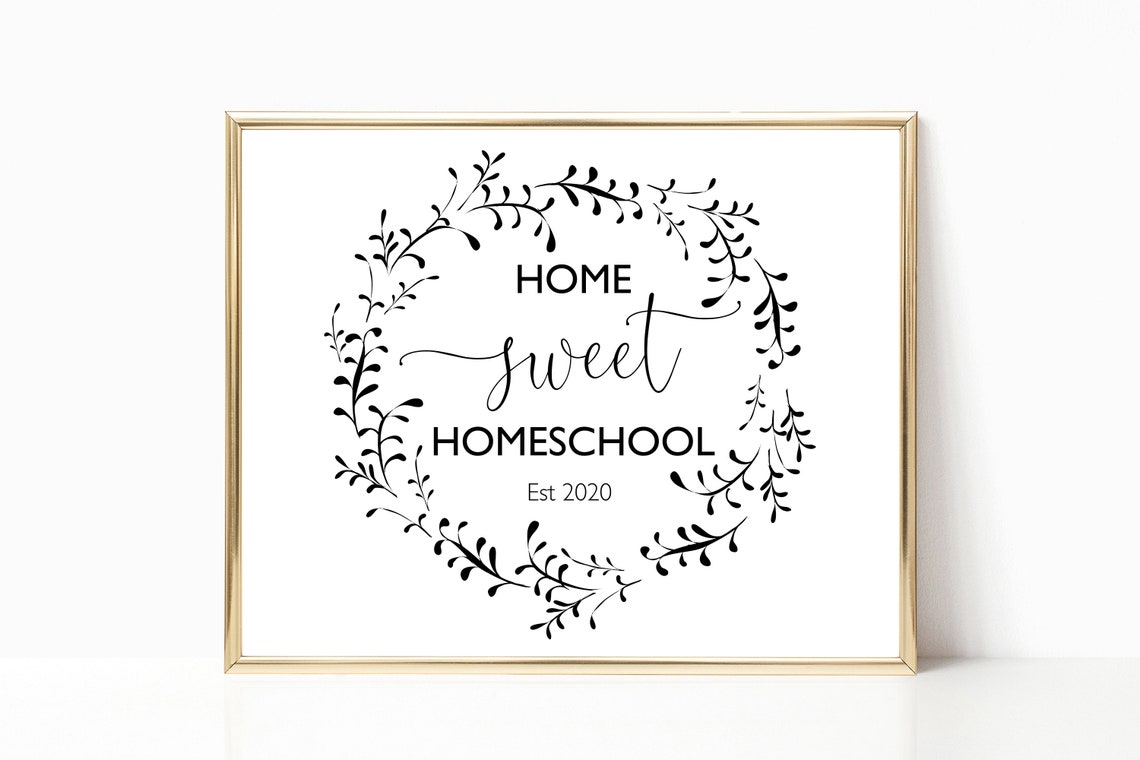Home Sweet Homeschool Botanical Wreath Personalized Sign Wall Art