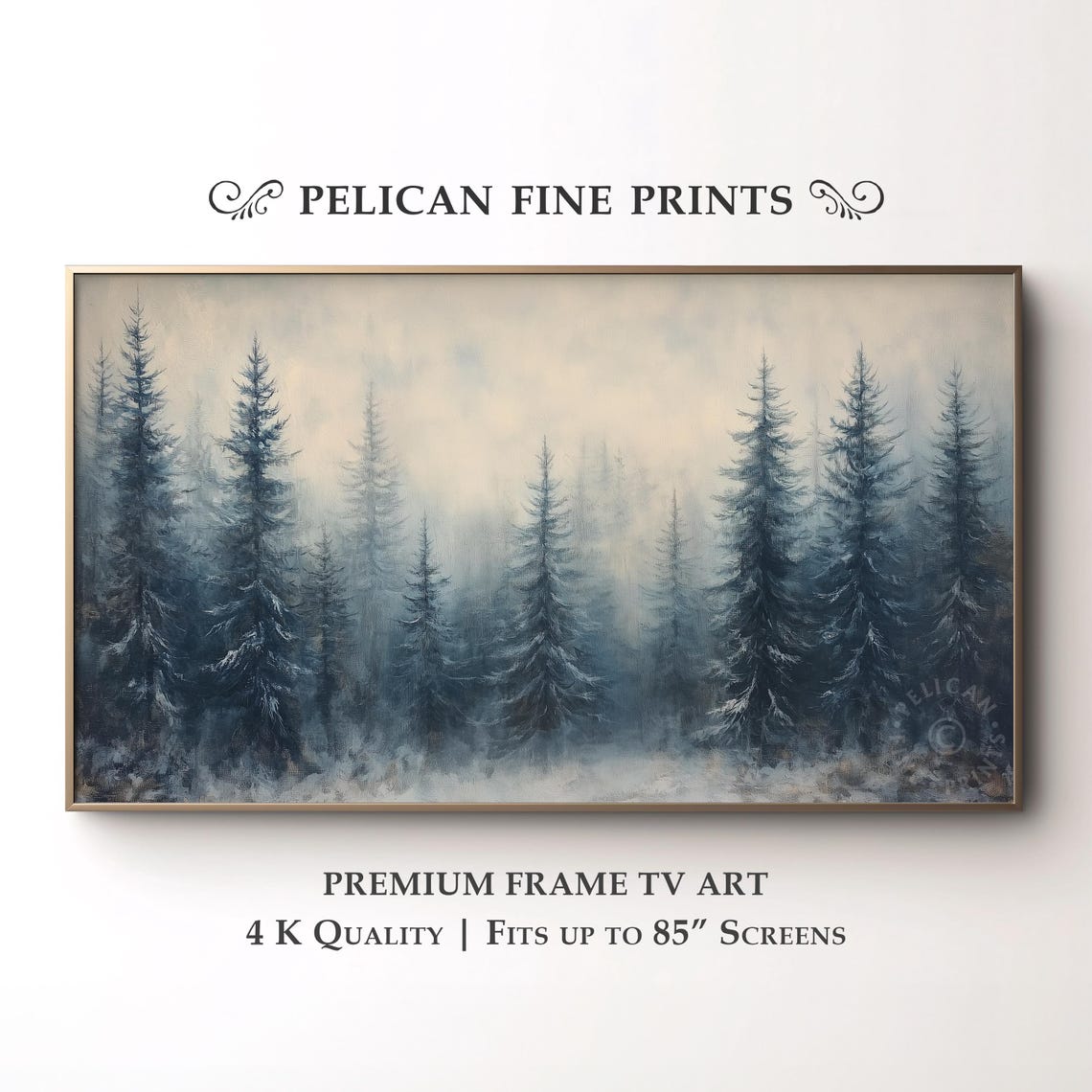 Foggy Winter Pine Forest Snowy Trees Moody Woodland Art Poster