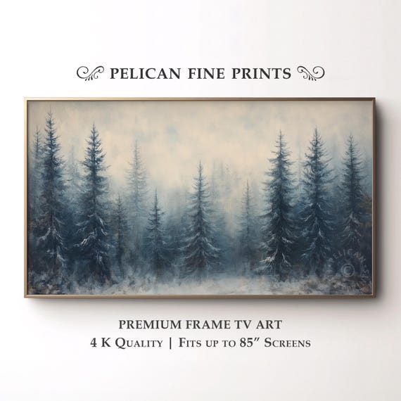 Moody Winter Pine Forest Tv Art Rustic Frame Decor Serene Evergreen Landscape Tv59