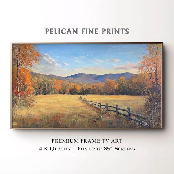 Autumn Meadow Split Rail Fence Golden Hills Oil Painting Poster