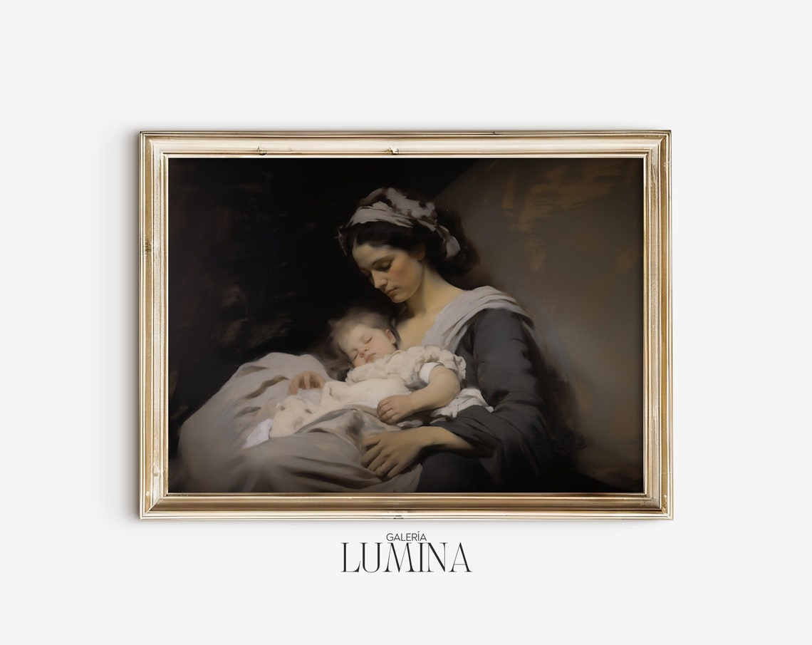 Medieval Mother And Child Painting Antique Religious Art Mother And Baby Print Motherhood Painting Art Frame Tv Art 003 - Image 2