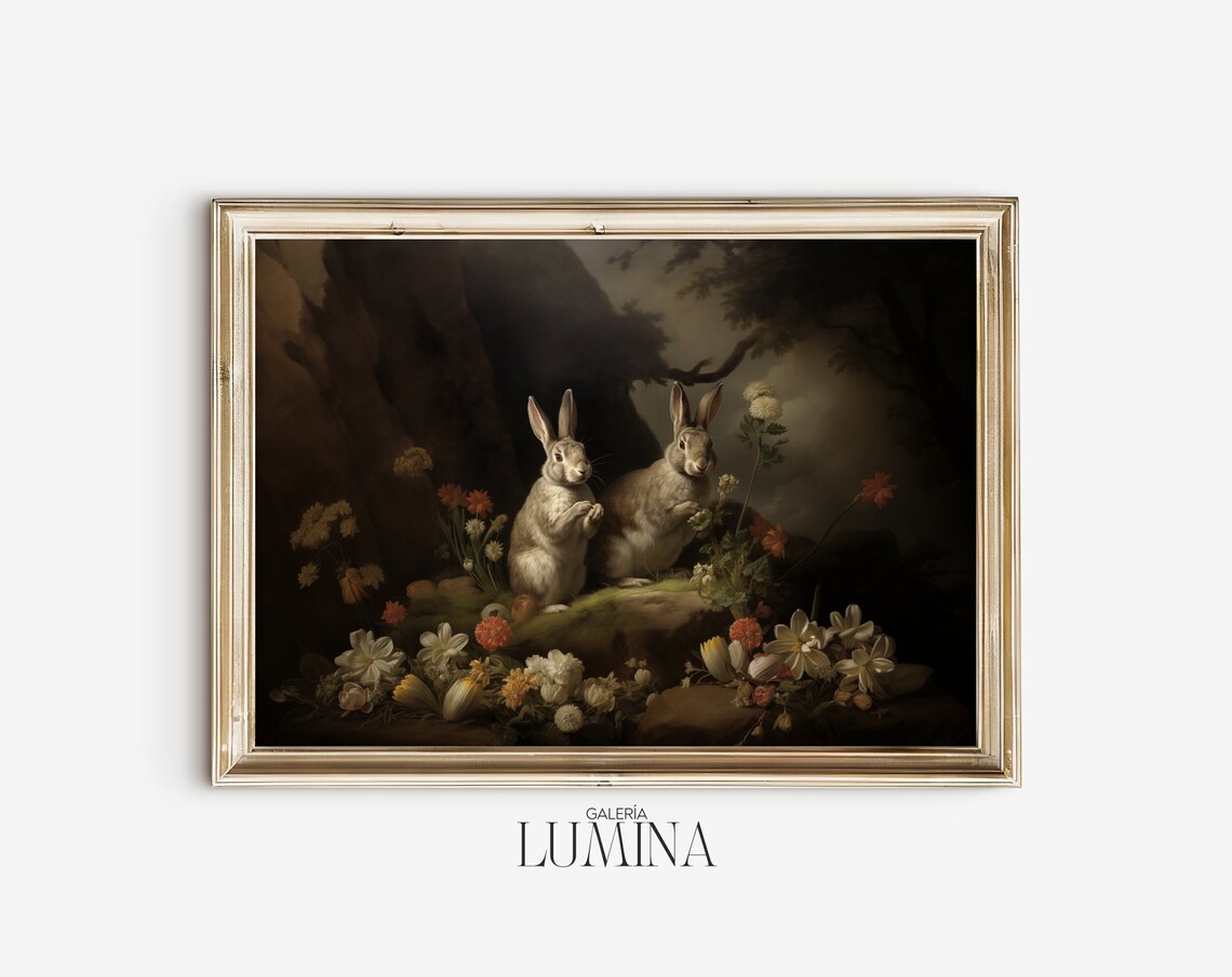 Two Rabbits In A Valley, Vintage Country Art Print - Image 2