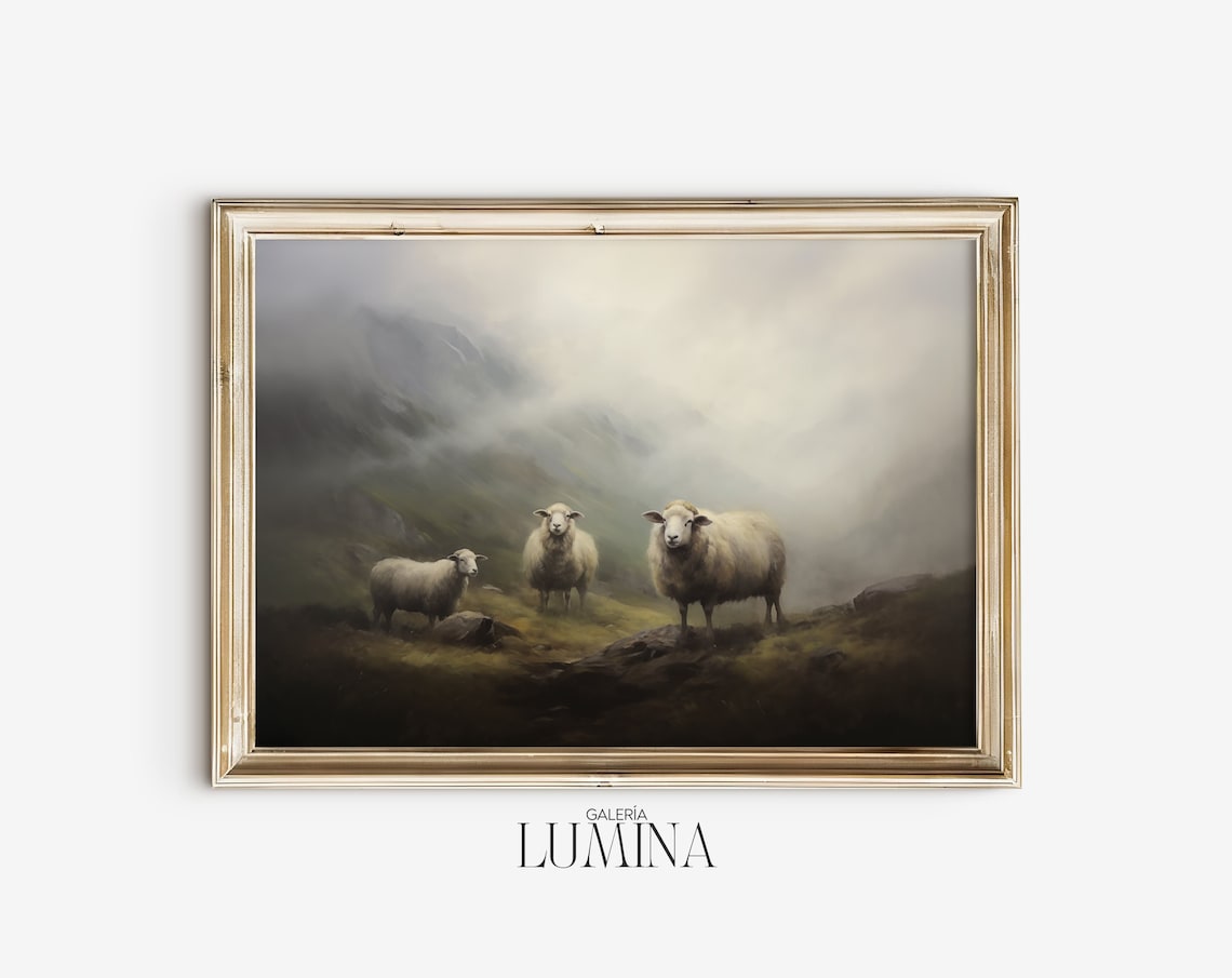 Sheep In The Mountains Art Print, Vintage Farmhouse - Image 2