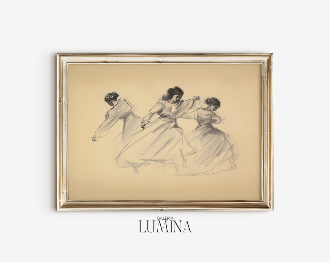 Women Dancing Sketch Artwork Vintage Female Figure Drawing Art Antique Sketch Print Neutral Wall Art Art Frame Tv Art 018 - Image 2