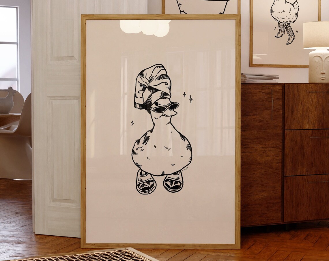 Cool Duck In Slippers Retro Bathroom Art Print