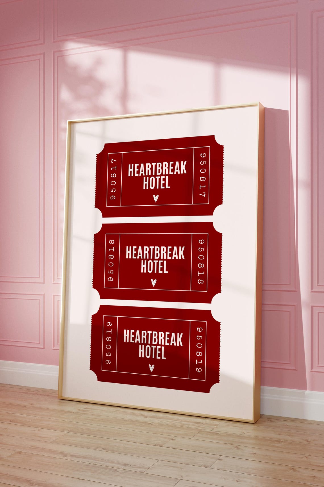 Vintage Heartbreak Hotel Retro Red Ticket Stub Valentine Art Poster