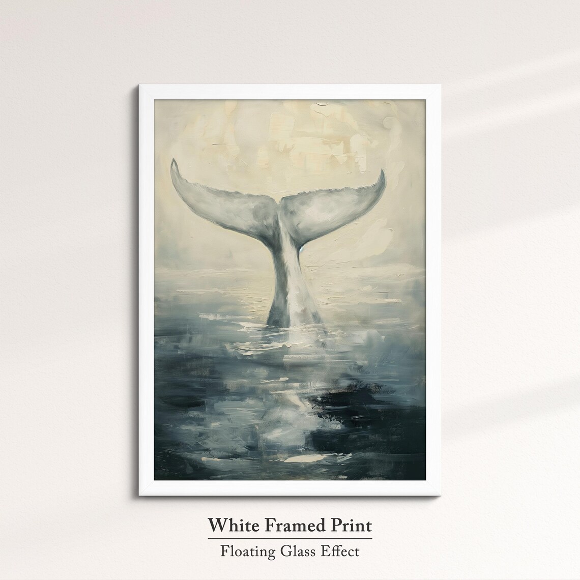 Whale Tail Diving Ocean Muted Neutral Tone Coastal Scene Wall Art - Image 7