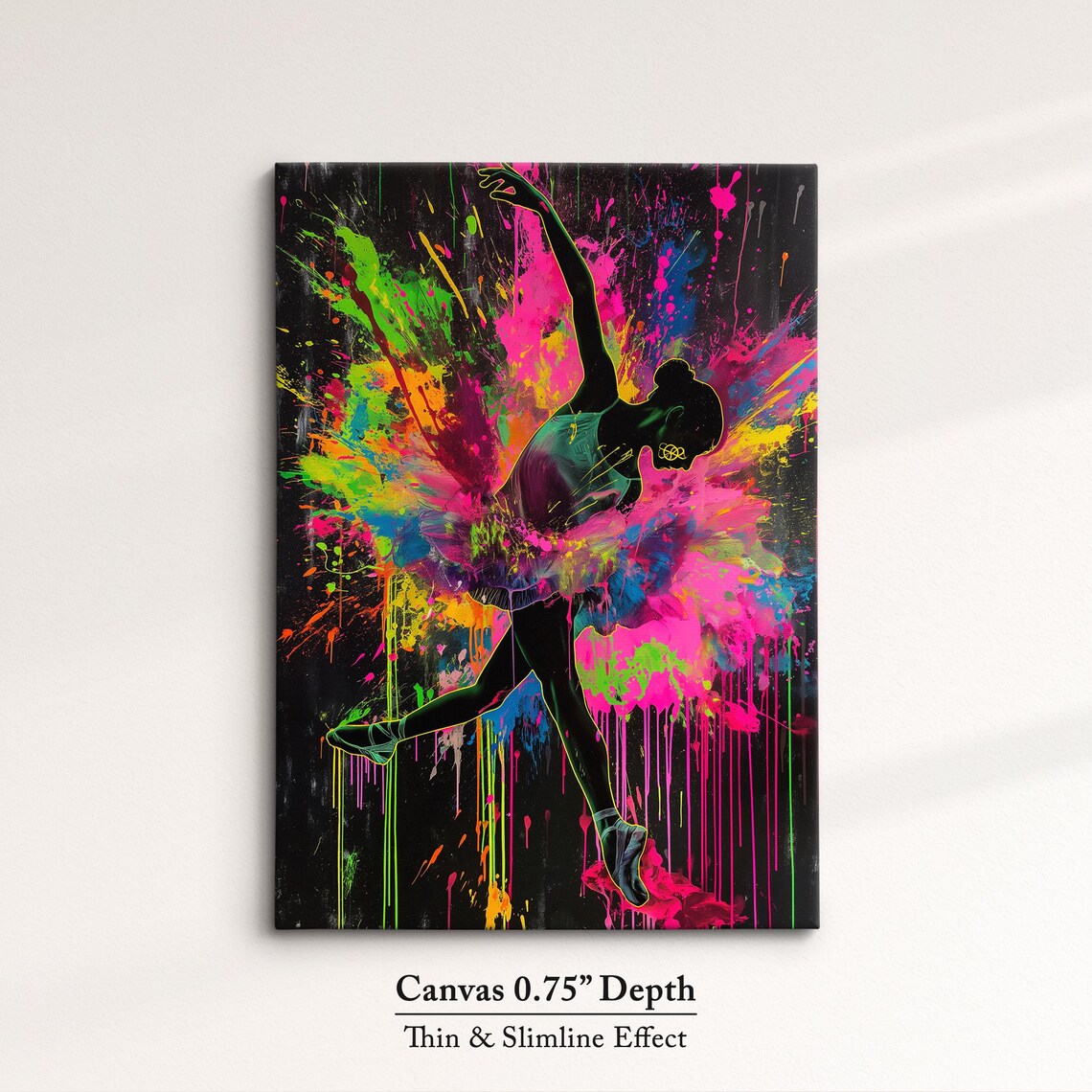 Ballerina Leaping Neon Paint Explosion Colorful Dance Art Wall Poster - Image 4