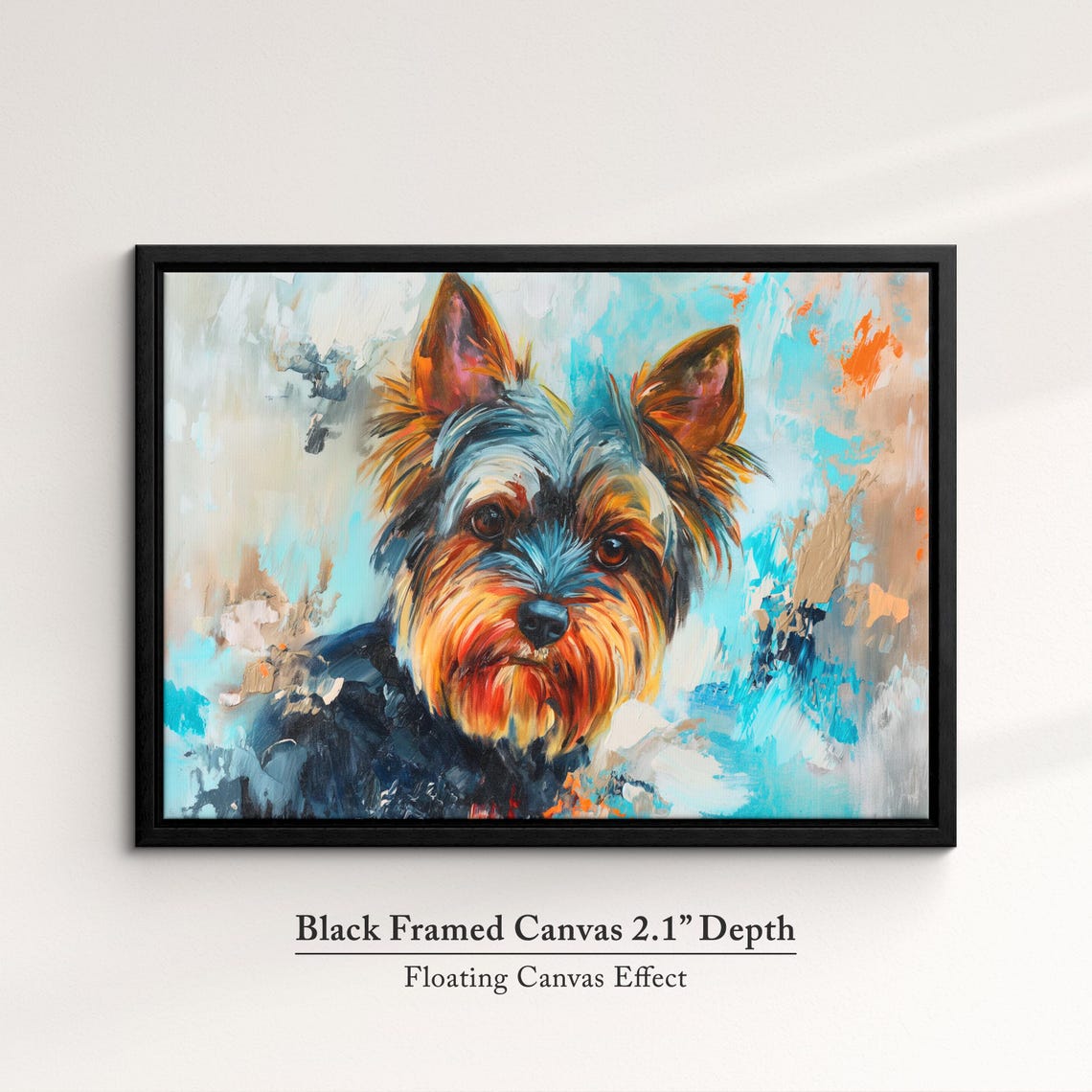 Yorkshire Terrier Face Front Turquoise Abstract Background Dog Poster - Image 2