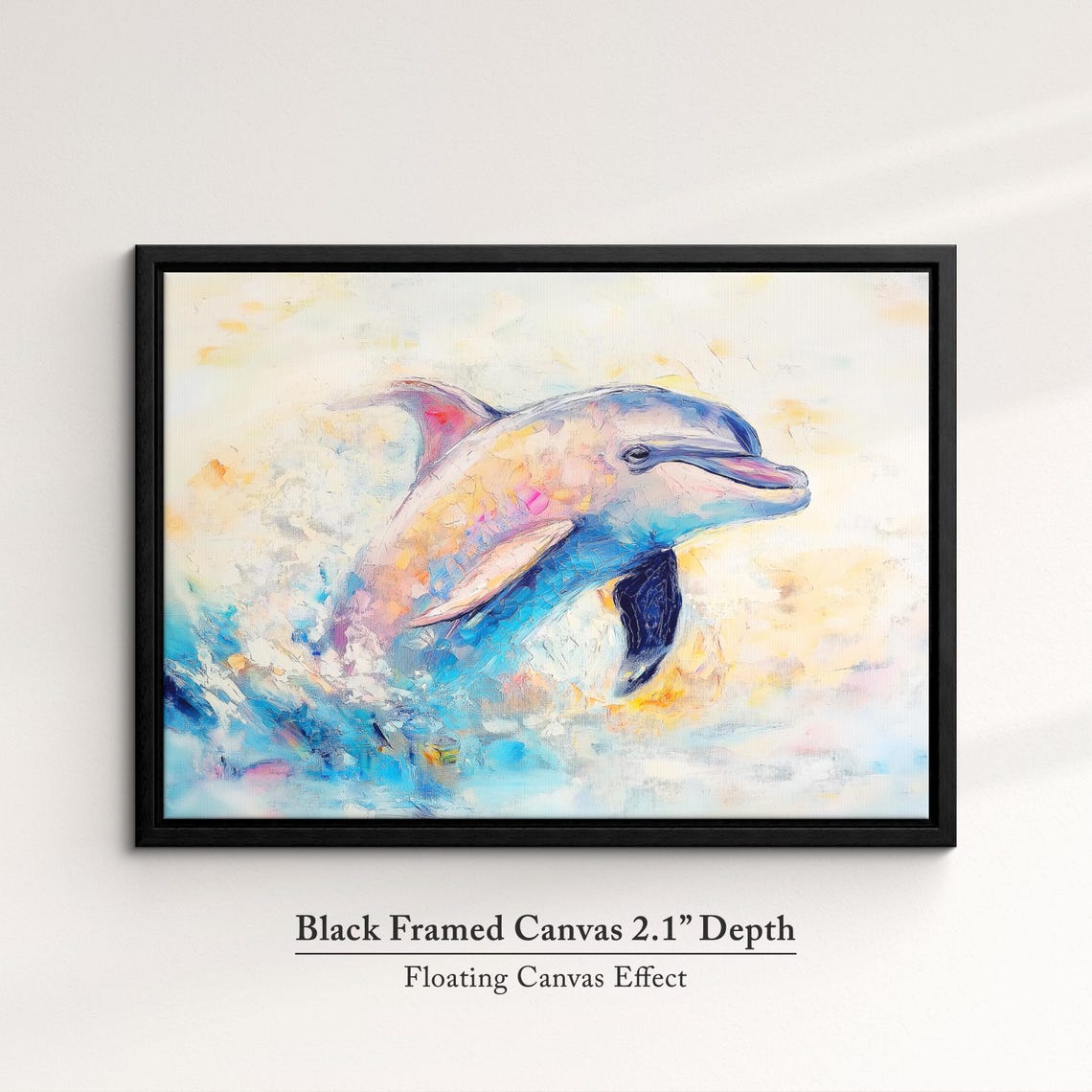 Dolphin Leaping Pastel Waves Colorful Ocean Abstract Wall Art Poster - Image 2