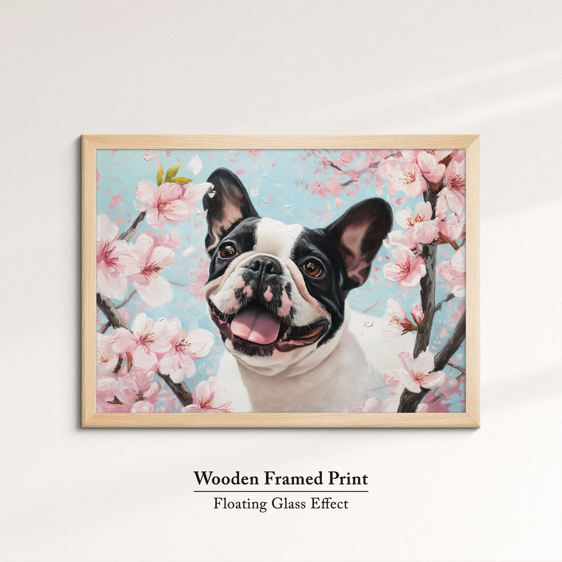 Black And White French Bulldog Smiling In Spring Cherry Blooms Poster - Image 6