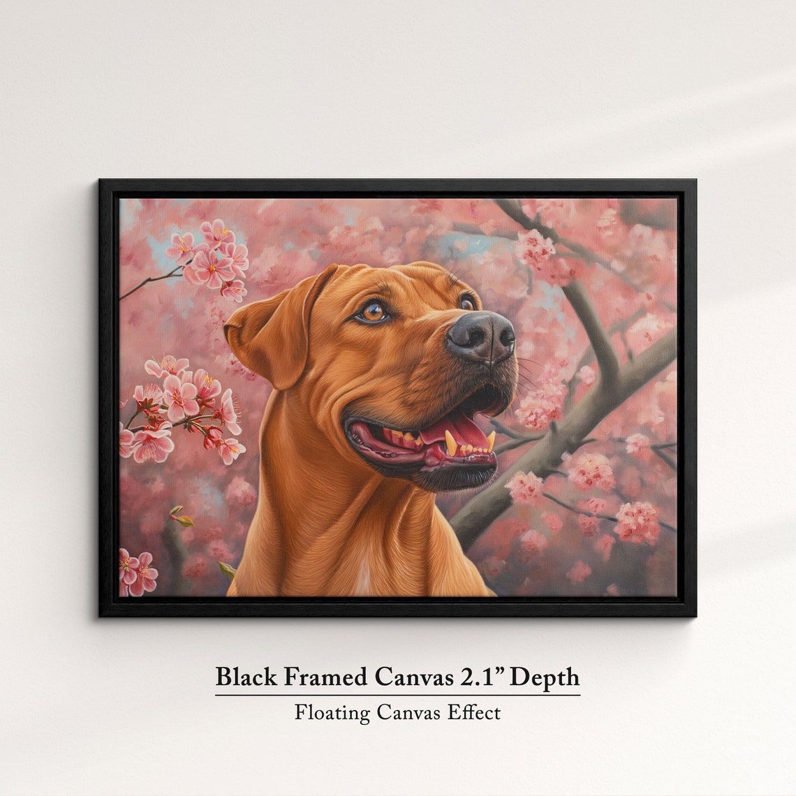 Rhodesian Ridgeback Happy Profile In Pink Cherry Blossoms Art Poster - Image 2