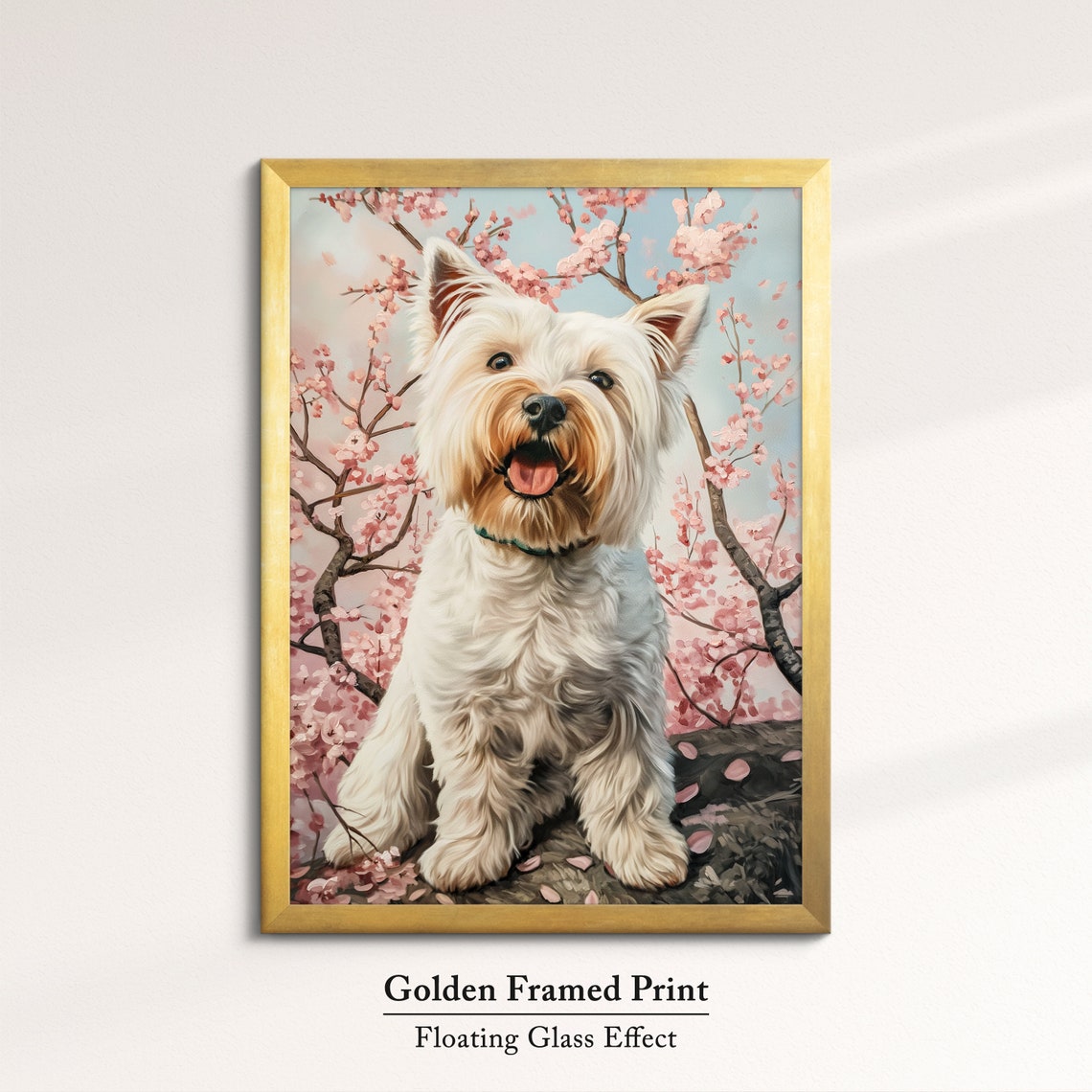 White West Highland Terrier In Pink Cherry Blossoms Spring Art Poster - Image 5