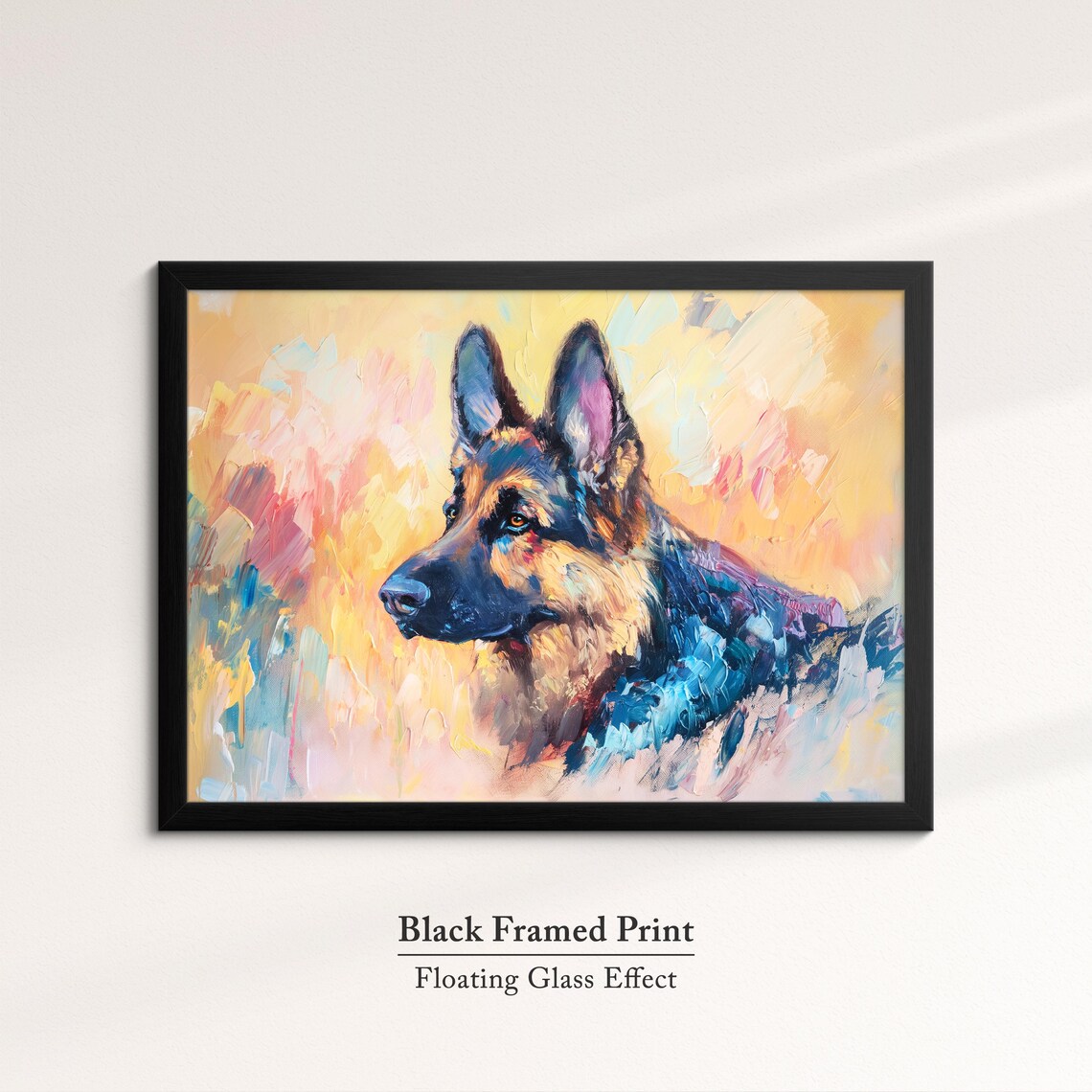German Shepherd Portrait Warm Abstract Yellow Oil Painting Dog Poster - Image 8