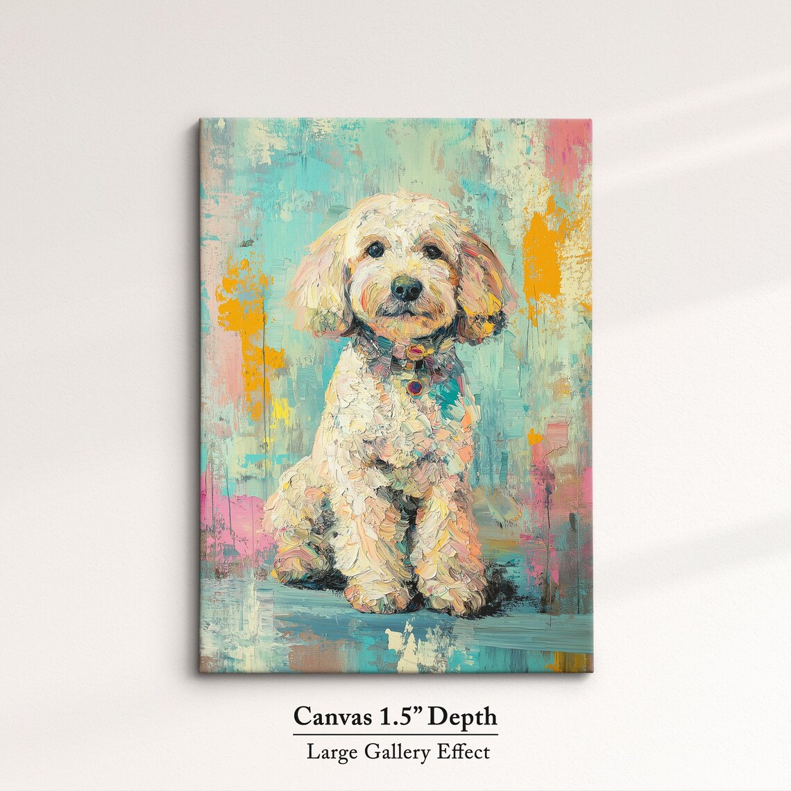 Cream Cockapoo Dog Portrait Pastel Oil Painting Cute Puppy Art Print - Image 3