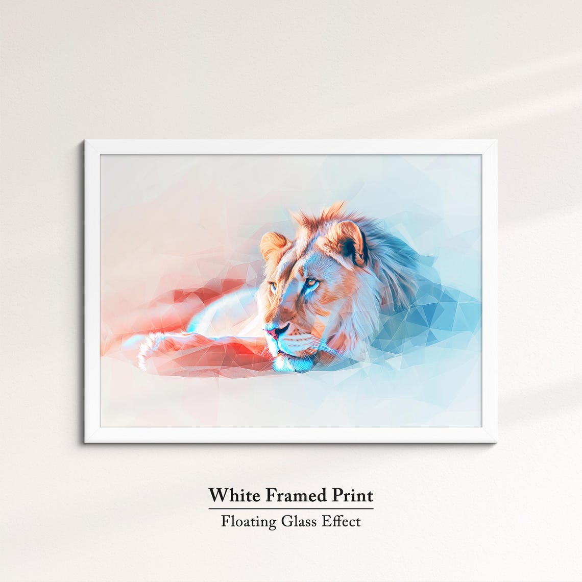 Lion Low Poly Geometric Pastel Pink Blue Abstract Wall Art Poster - Image 7