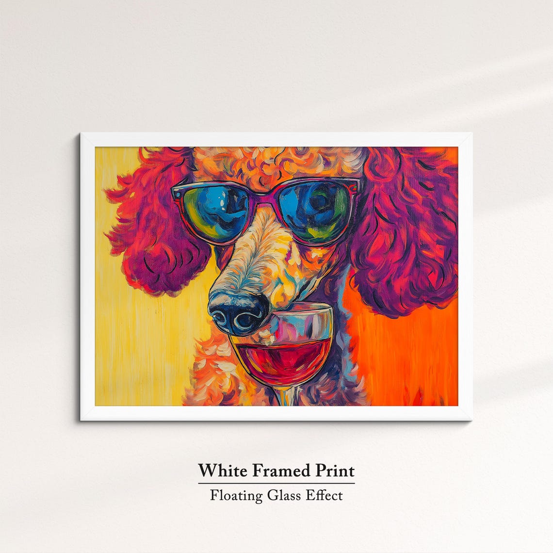 Poodle Dog Sunglasses Drinking Red Wine Vibrant Orange Pop Art Poster - Image 7
