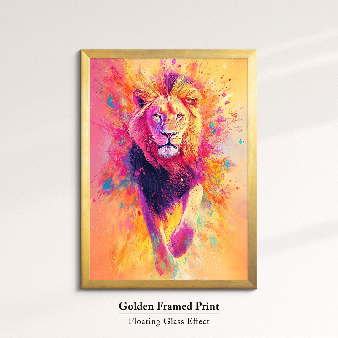 Lion Colorful Majestic Mane Leaping Paint Splash Vibrant Wildlife Art Poster - Image 5