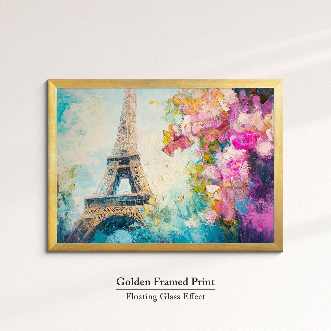 Eiffel Tower Paris Cherry Blossom Pink Floral Oil Painting Poster - Image 5