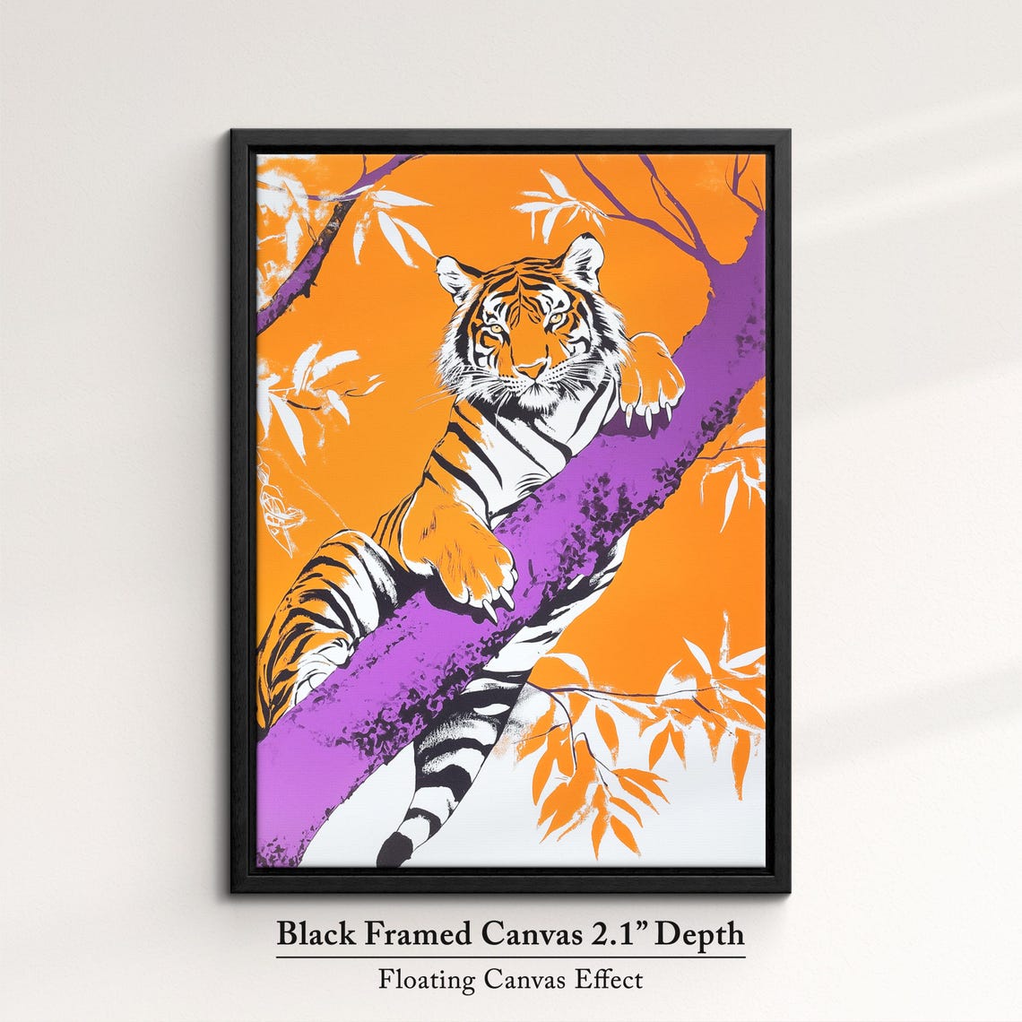 Bold Tiger Art Jungle Safari Wall Decor Vibrant Animal Print Modern Wildlife Home Decoration Orange And Purple Tropical Art - Image 2