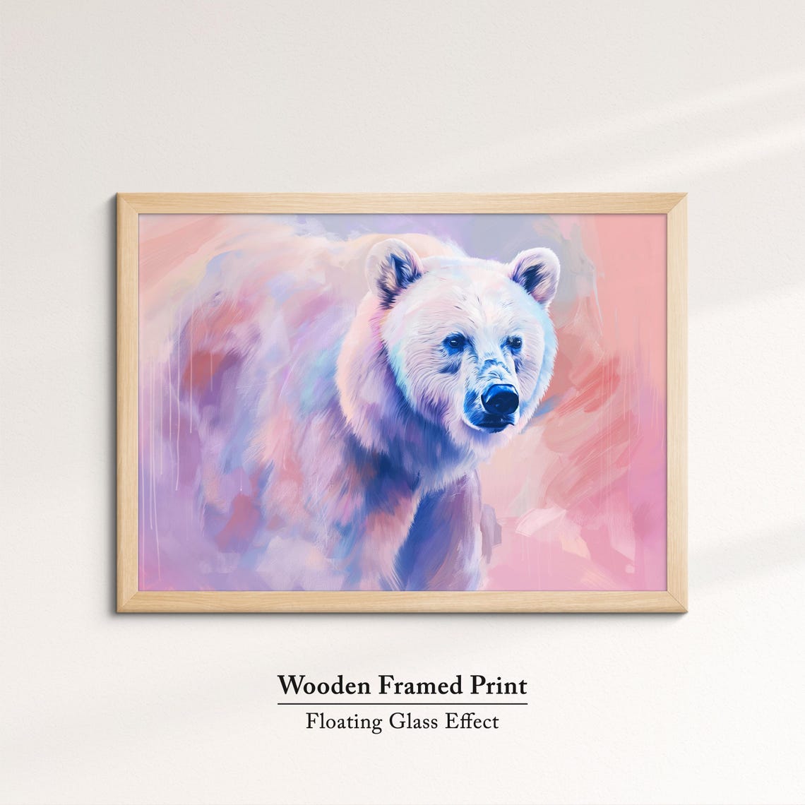 White Bear Portrait Pink Blue Pastel Abstract Wildlife Wall Poster - Image 6