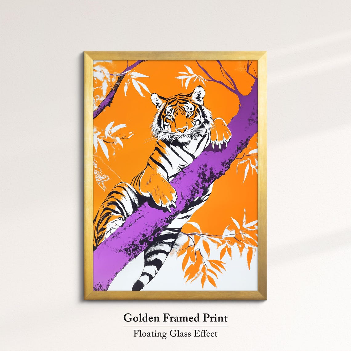 Tiger Resting On Purple Tree Branch Vibrant Orange Pop Art Poster - Image 5