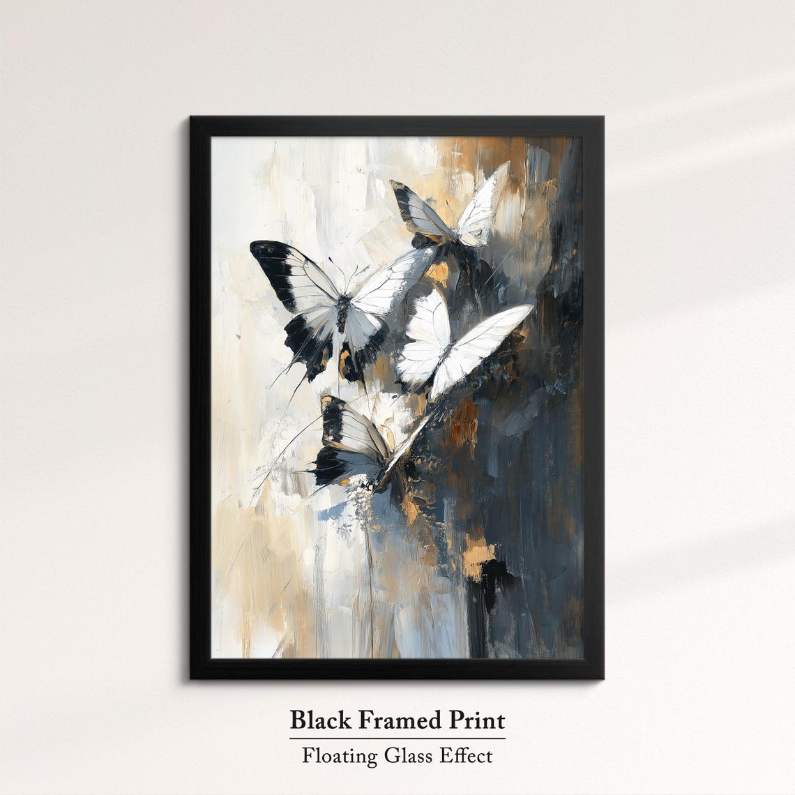 Black White Butterflies Abstract Gold Gray Modern Oil Painting Poster - Image 8