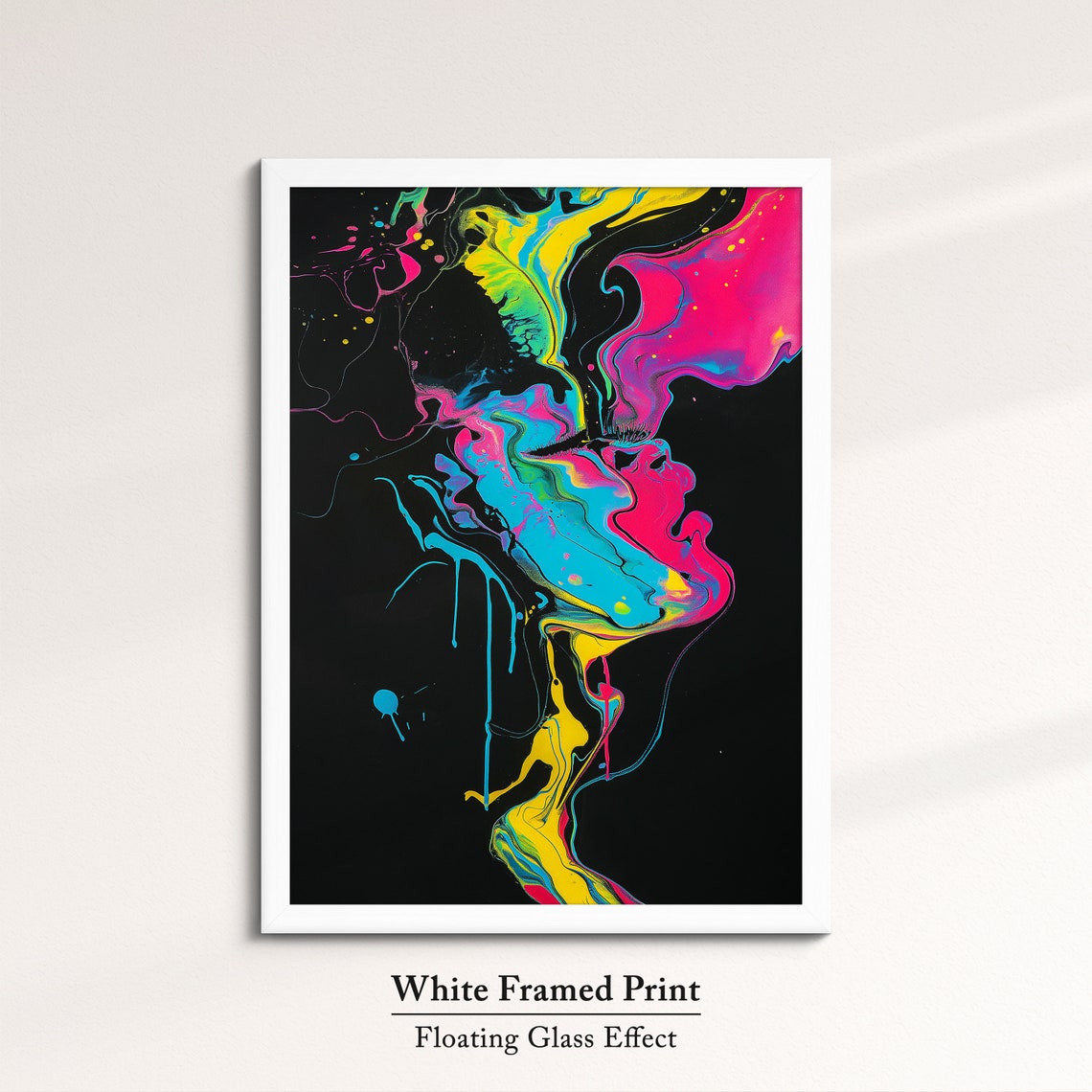 Neon Fluid Paint Splash Woman Profile In Bold Colors Dark Art Poster - Image 7