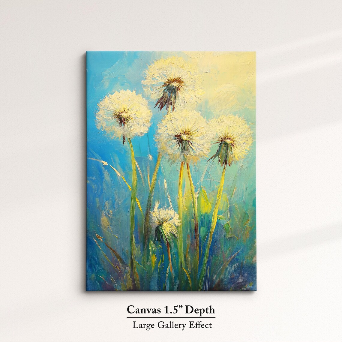 Dandelion Seed Heads Bright Blue Meadow Floral Oil Painting Poster - Image 3
