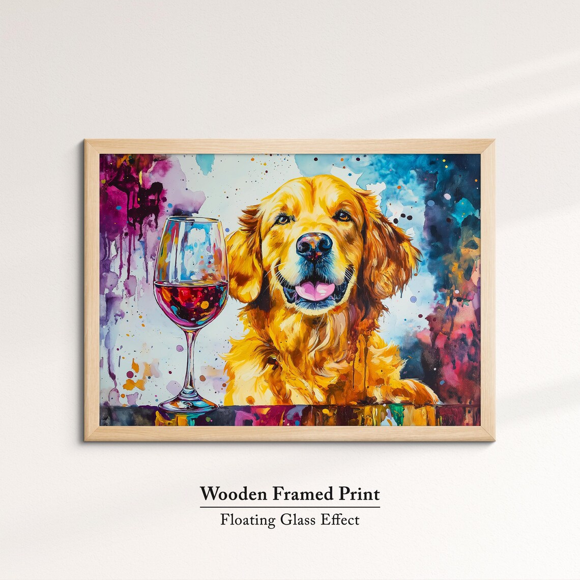 Smiling Golden Retriever Wine Glass Dark Watercolor Dog Art Print - Image 6