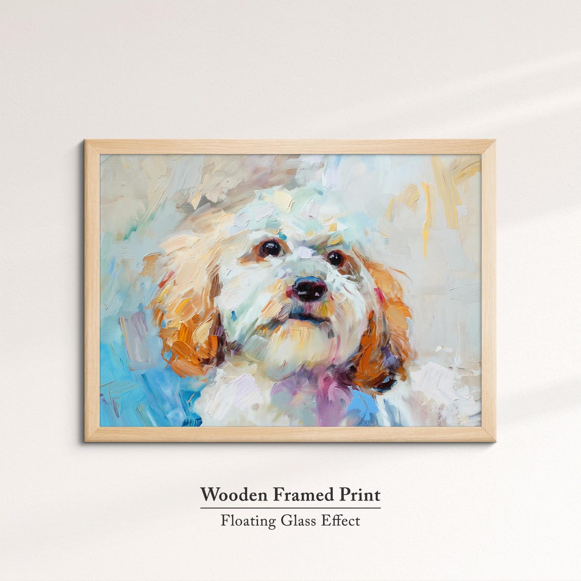 Cockapoo Portrait White Orange Coat Soft Blue Abstract Dog Poster - Image 6