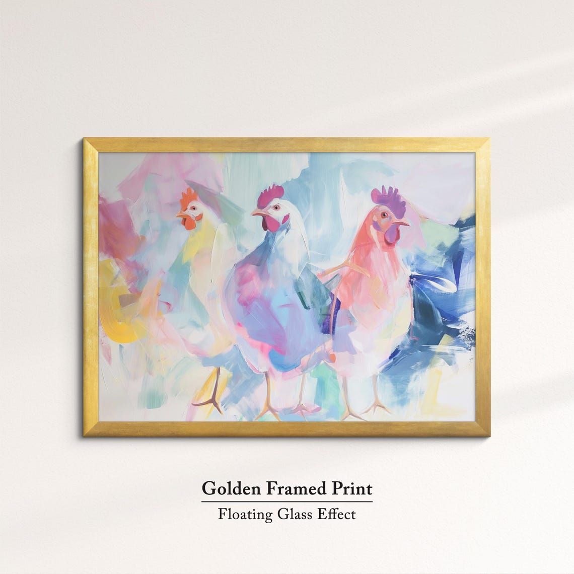 Three Pastel Chickens Pink Blue Yellow Abstract Farm Bird Art Poster - Image 5