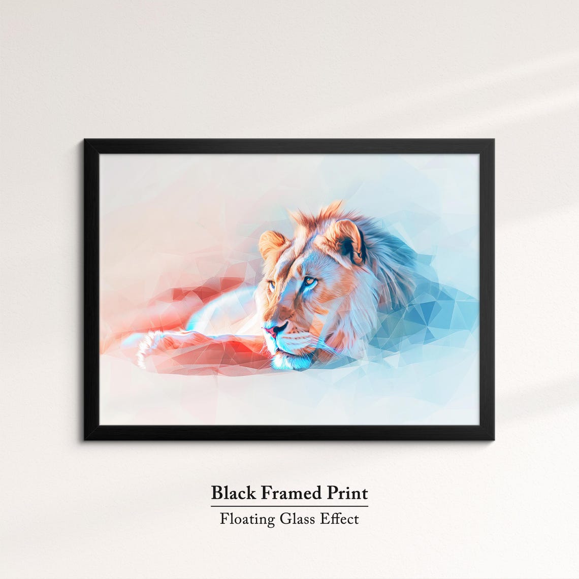 Lion Low Poly Geometric Pastel Pink Blue Abstract Wall Art Poster - Image 8