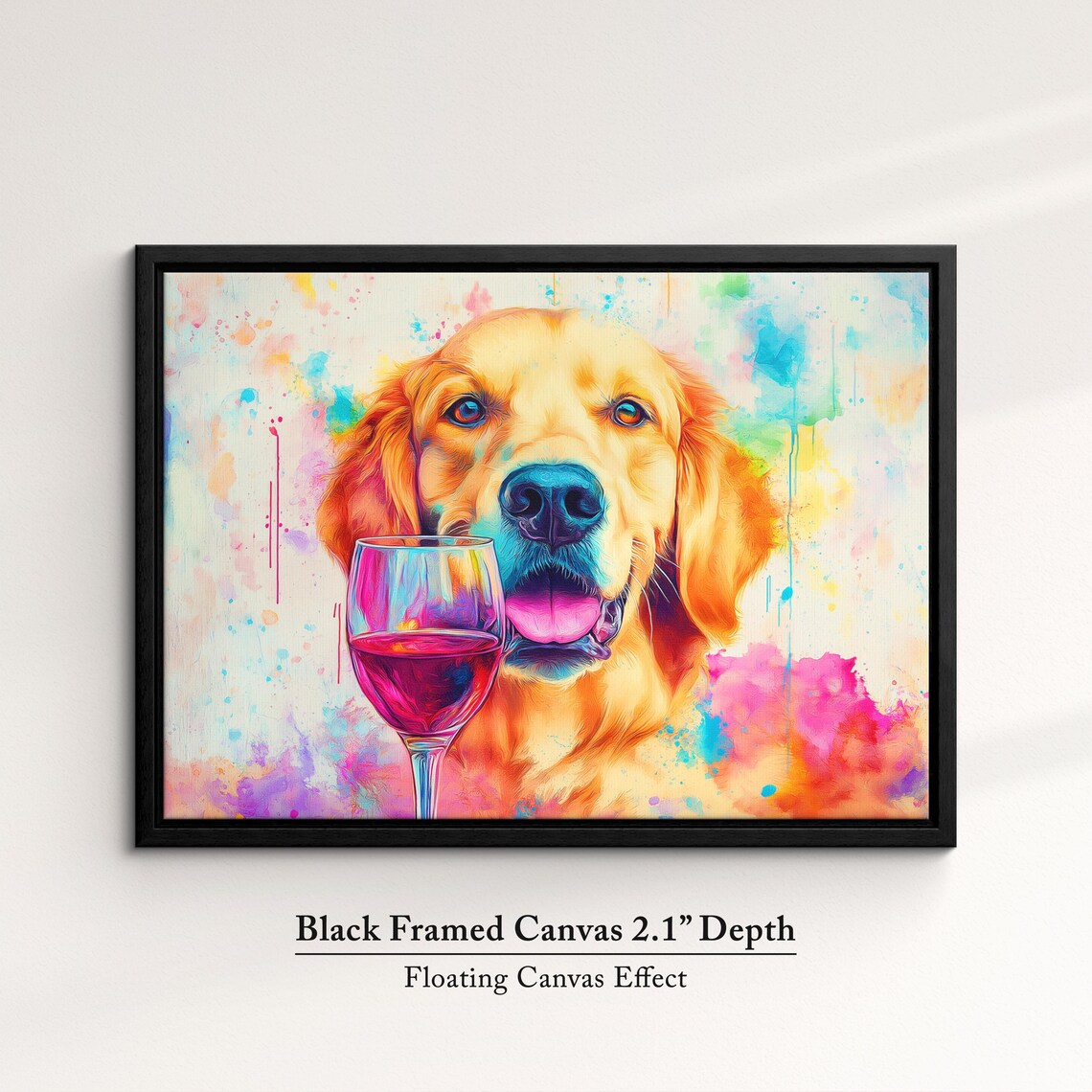 Golden Retriever With Red Wine Glass Watercolor Colorful Dog Art Print - Image 2