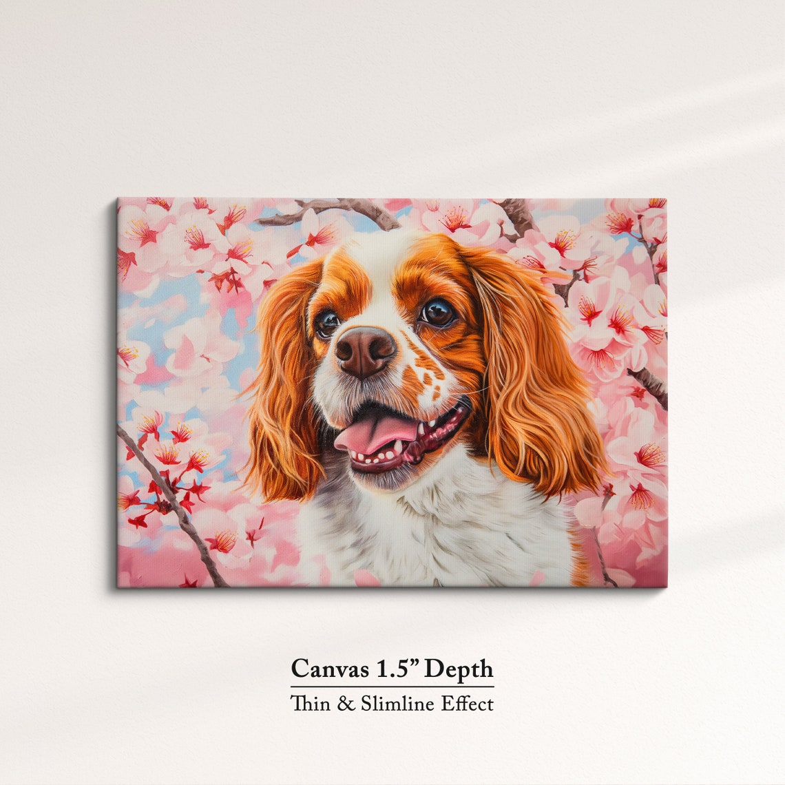 Smiling Cavalier King Charles Spaniel Portrait In Pink Blossoms Poster - Image 3