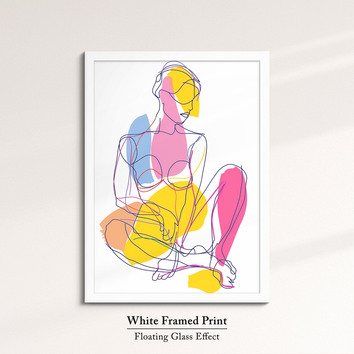 Colorful Seated Woman Line Art Abstract Blocks Pink Yellow Modern Wall Art Print - Image 7