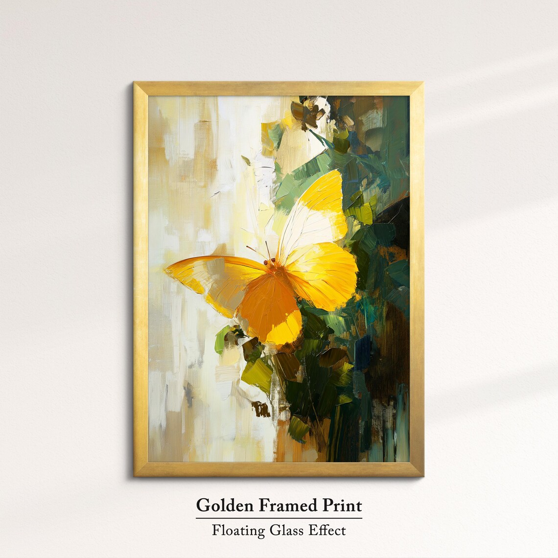 Golden Yellow Butterfly Abstract Floral Oil Painting Elegant Poster - Image 5