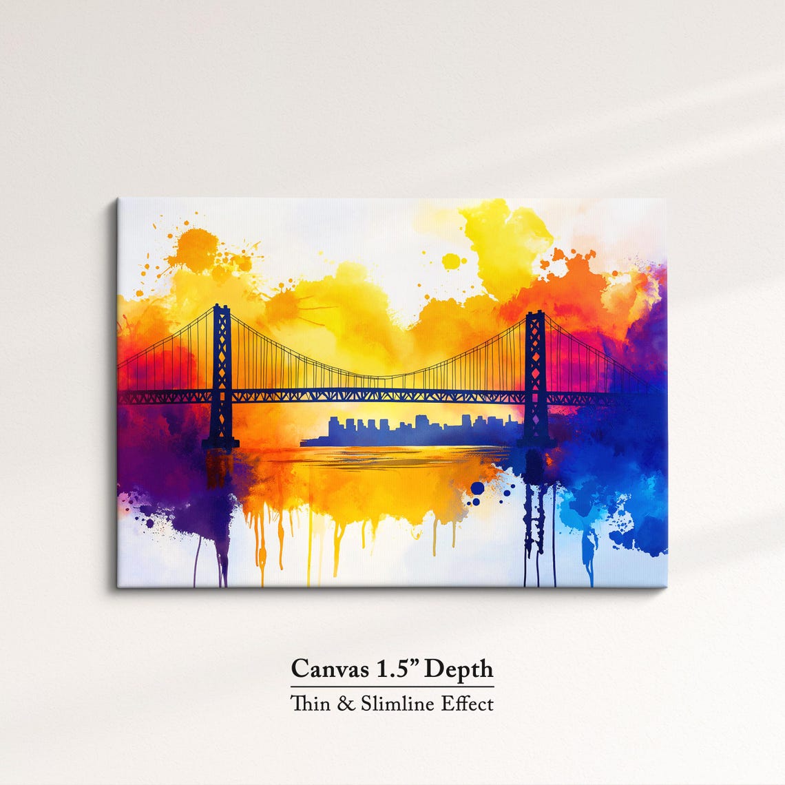 San Francisco Bay Bridge Silhouette Rainbow Sunset Watercolor Poster - Image 3