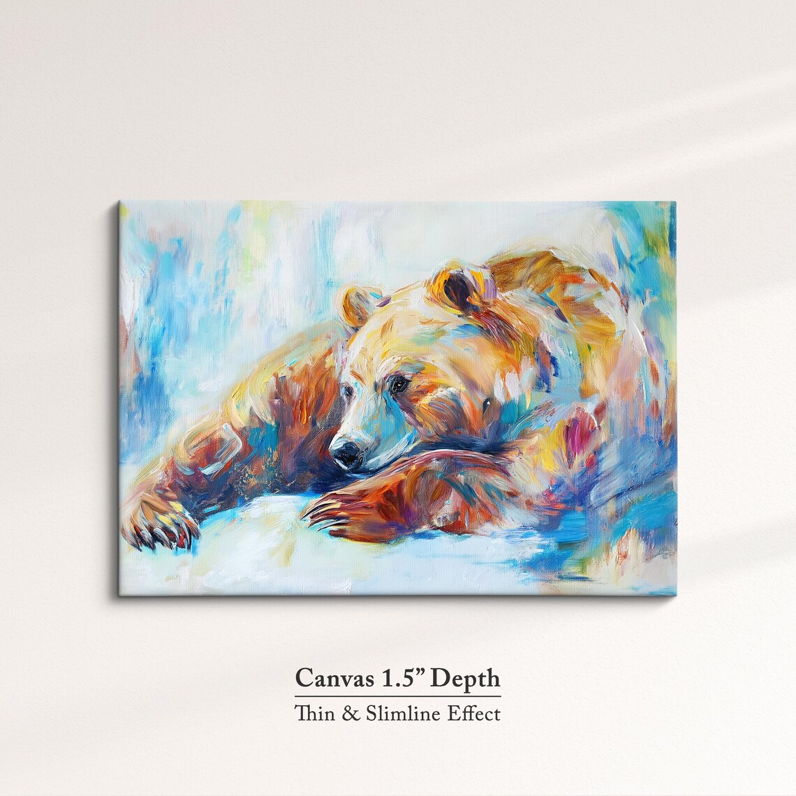 Brown Bear Resting Head Colorful Abstract Oil Painting Animal Wall Poster - Image 3