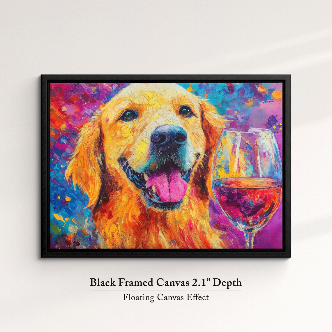 Joyful Golden Retriever Rose Wine Colorful Oil Paint Dog Art Print - Image 2