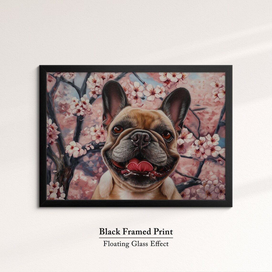 Grinning Fawn French Bulldog Face In Blooming Cherry Tree Art Poster - Image 8