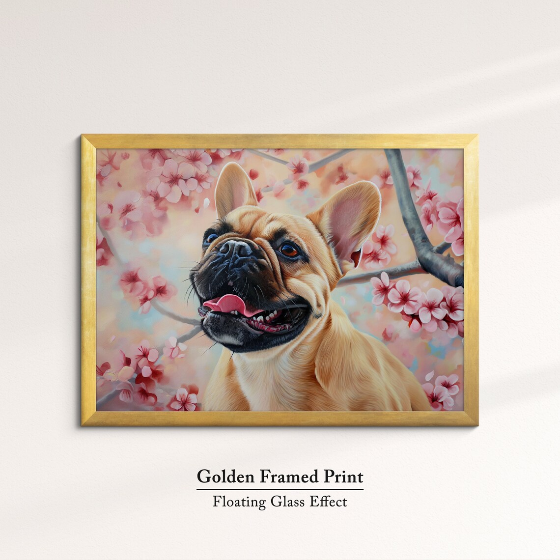 Playful Fawn French Bulldog Looking Up In Cherry Blossom Wall Poster - Image 5