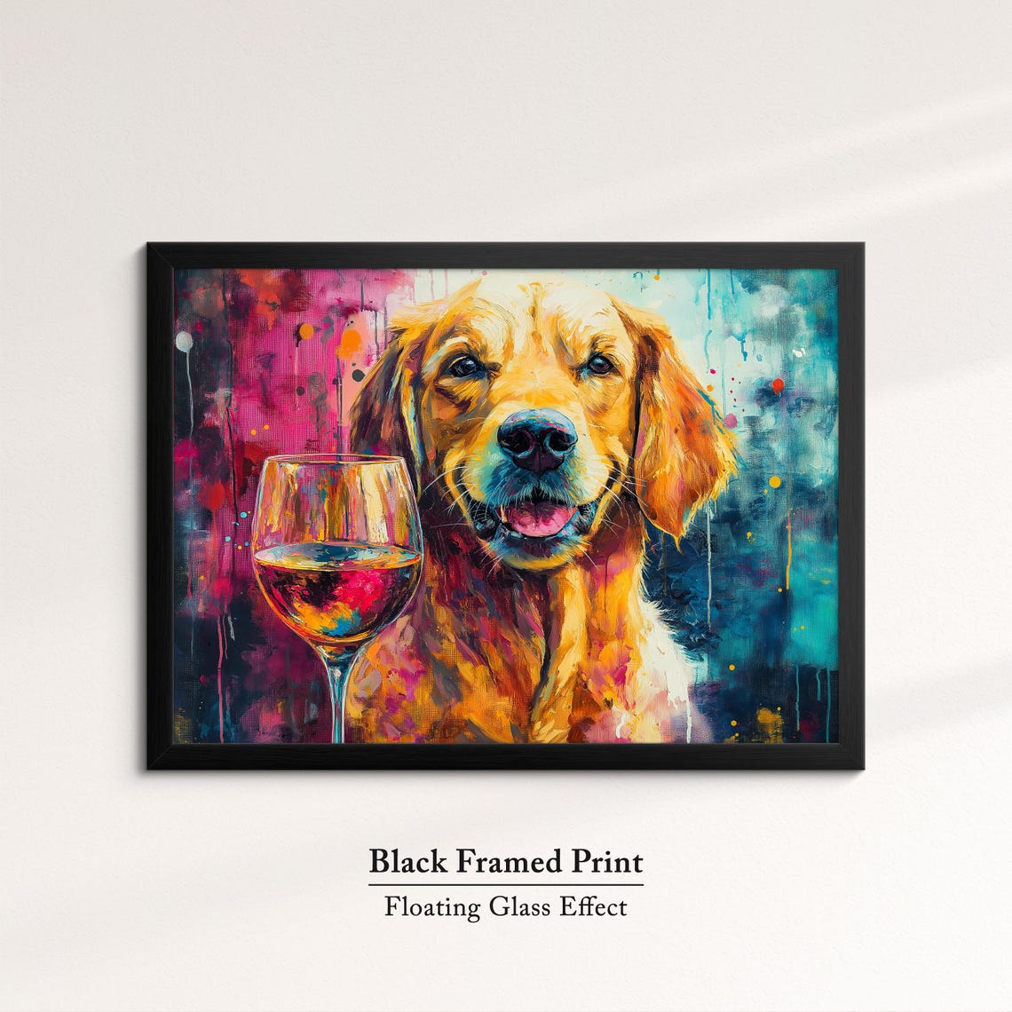 Golden Retriever Red Wine Glass Magenta Teal Watercolor Dog Art Print - Image 8